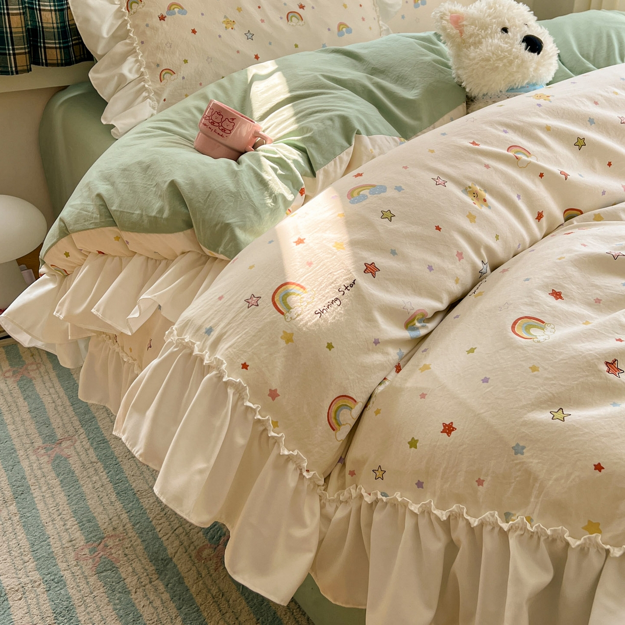 91家纺网 家纺一手货源 找家纺 （总）田子坊（原亨通） 2026新款韩版奶油花边水洗双层纱四件套