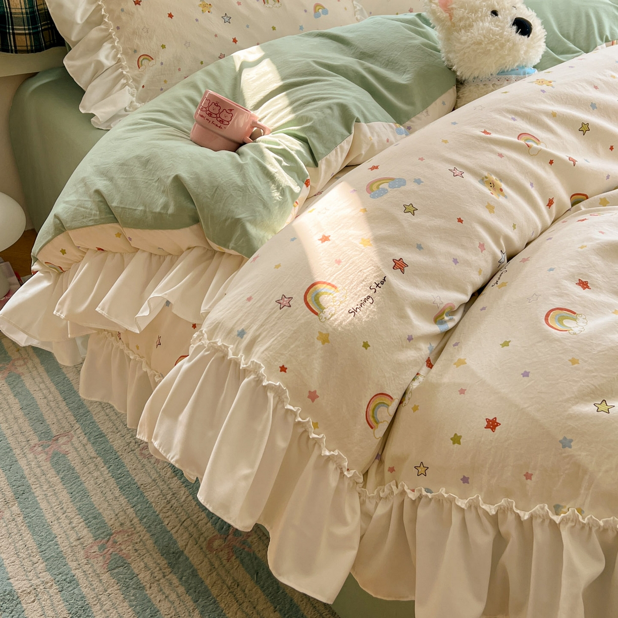 91家纺网 家纺一手货源 找家纺 （总）田子坊（原亨通） 2026新款韩版奶油花边水洗双层纱四件套