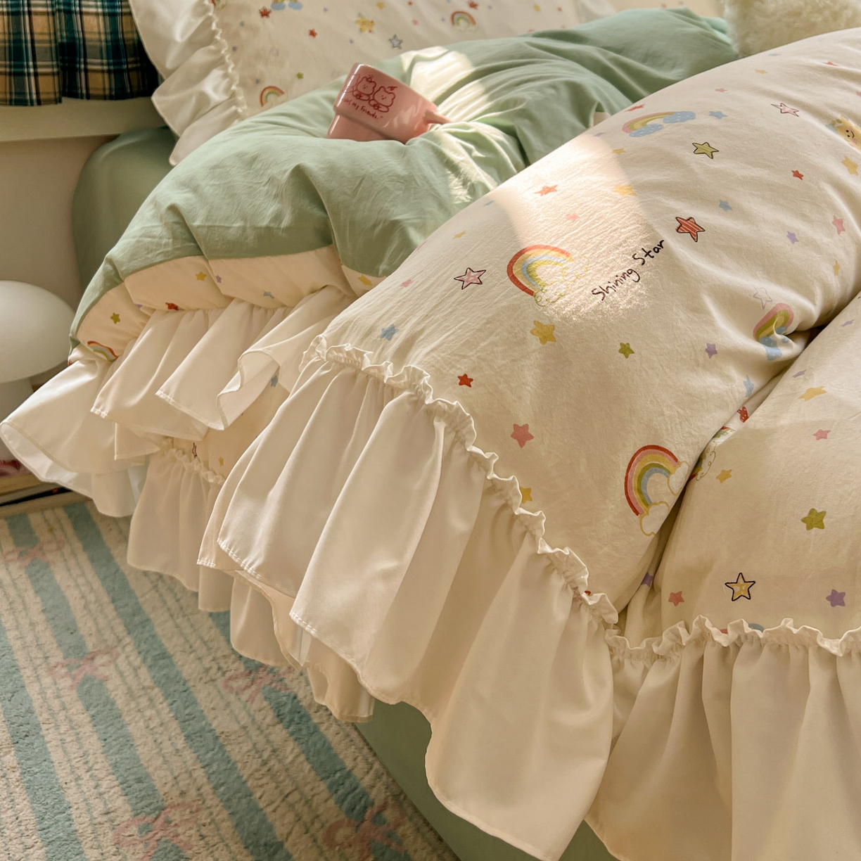 91家纺网 家纺一手货源 找家纺 （总）田子坊（原亨通） 2026新款韩版奶油花边水洗双层纱四件套