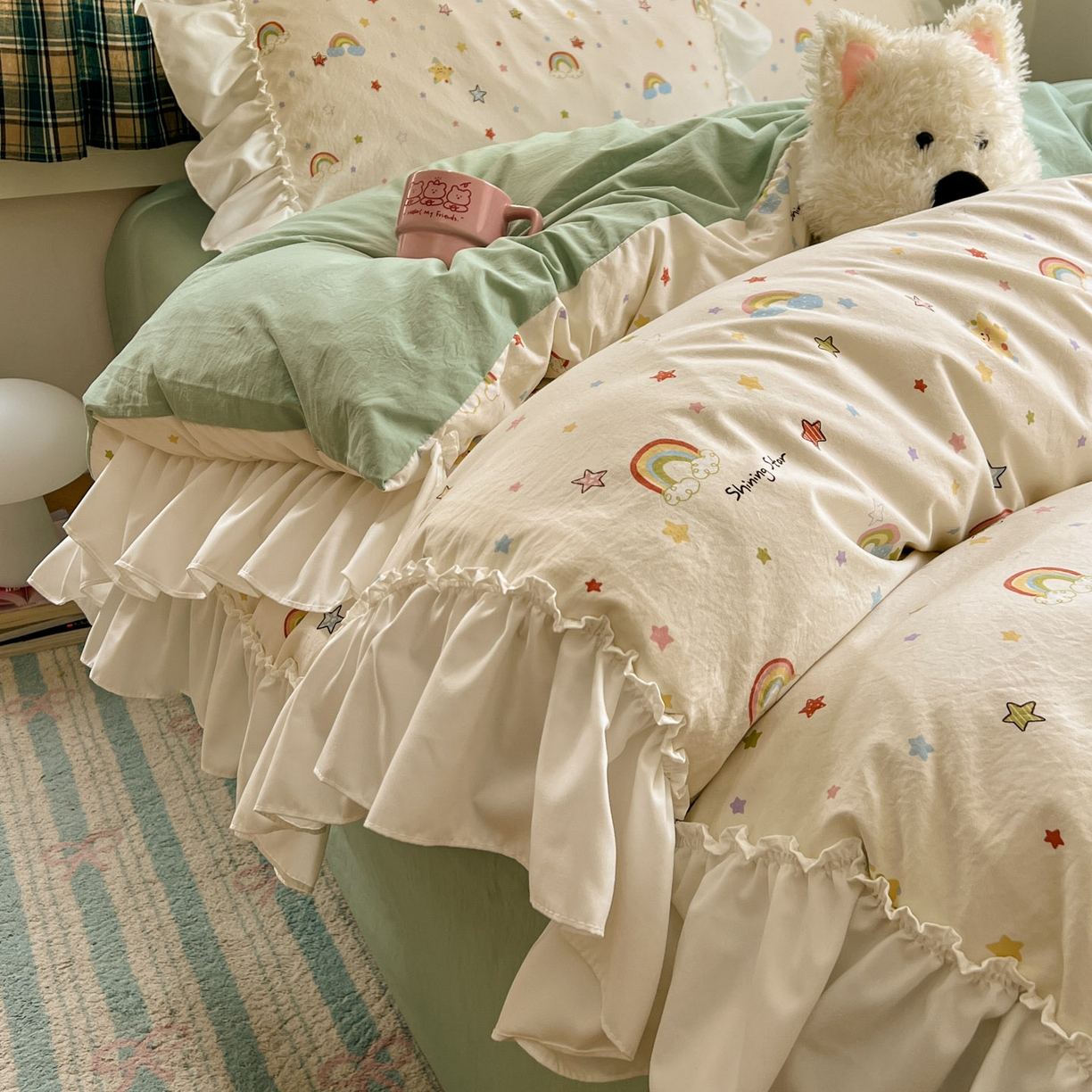 91家纺网 家纺一手货源 找家纺 （总）田子坊（原亨通） 2026新款韩版奶油花边水洗双层纱四件套