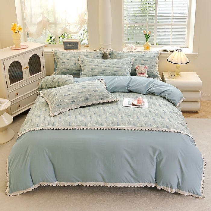 91家纺网 家纺一手货源 找家纺 （总）北部居 2026新款水洗仿棉韩版花边款田园复古风小清新四件套-第一款