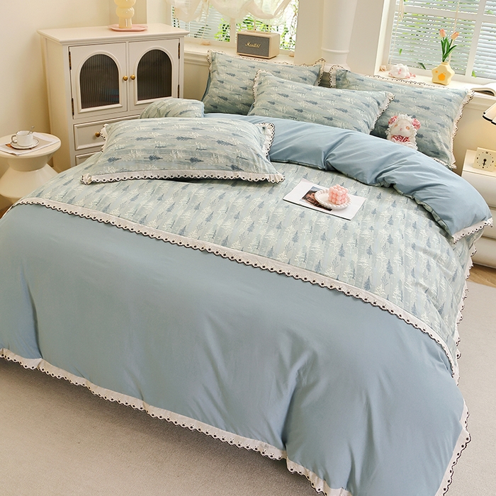 91家纺网 家纺一手货源 找家纺 （总）北部居 2026新款水洗仿棉韩版花边款田园复古风小清新四件套-第一款