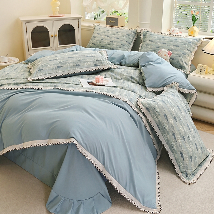 91家纺网 家纺一手货源 找家纺 （总）北部居 2026新款水洗仿棉韩版花边款田园复古风小清新四件套-第一款