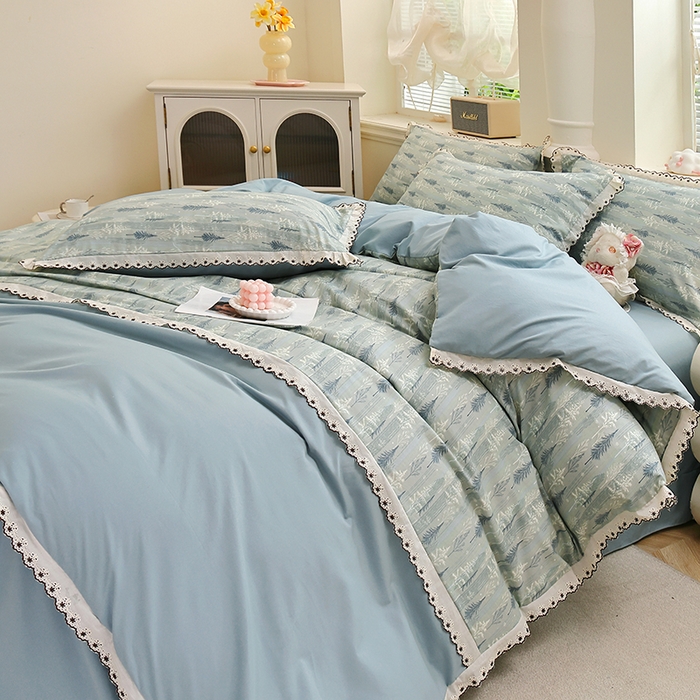 91家纺网 家纺一手货源 找家纺 北部居 2026新款水洗仿棉韩版花边款田园复古风小清新四件套-第一款 晨曦