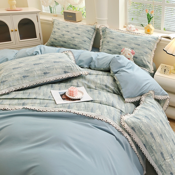 91家纺网 家纺一手货源 找家纺 北部居 2026新款水洗仿棉韩版花边款田园复古风小清新四件套-第一款 晨曦