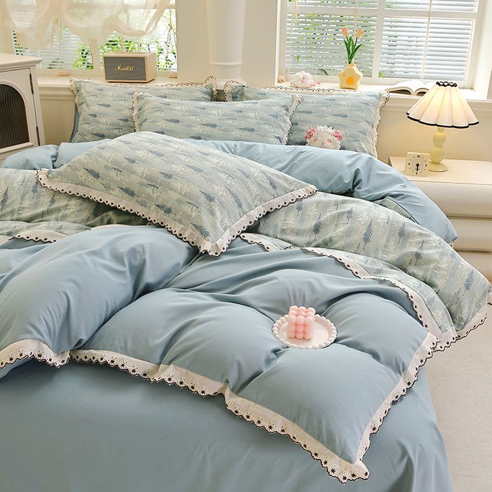 91家纺网 家纺一手货源 找家纺 北部居 2026新款水洗仿棉韩版花边款田园复古风小清新四件套-第一款 晨曦