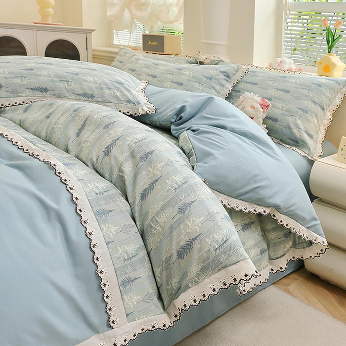 91家纺网 家纺一手货源 找家纺 北部居 2026新款水洗仿棉韩版花边款田园复古风小清新四件套-第一款 晨曦