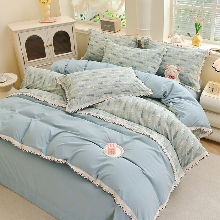 91家纺网 家纺一手货源 找家纺 北部居 2026新款水洗仿棉韩版花边款田园复古风小清新四件套-第一款 晨曦