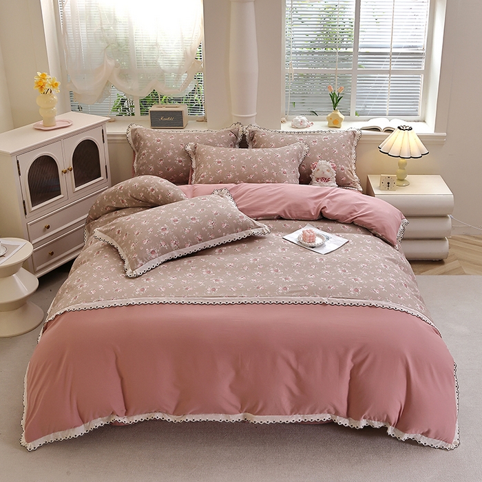 91家纺网 家纺一手货源 找家纺 北部居 2026新款水洗仿棉韩版花边款田园复古风小清新四件套-第一款 花悦美