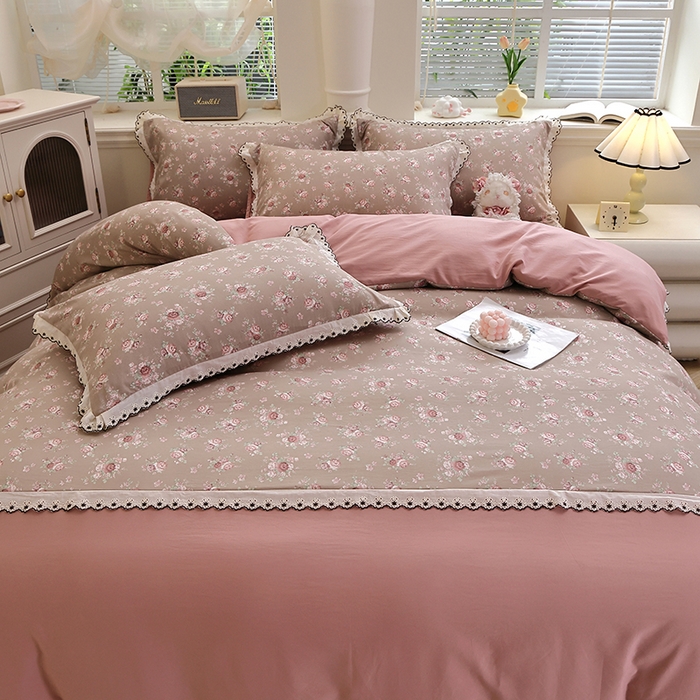 91家纺网 家纺一手货源 找家纺 北部居 2026新款水洗仿棉韩版花边款田园复古风小清新四件套-第一款 花悦美