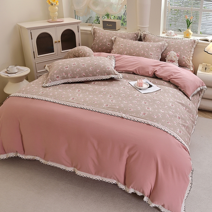 91家纺网 家纺一手货源 找家纺 北部居 2026新款水洗仿棉韩版花边款田园复古风小清新四件套-第一款 花悦美