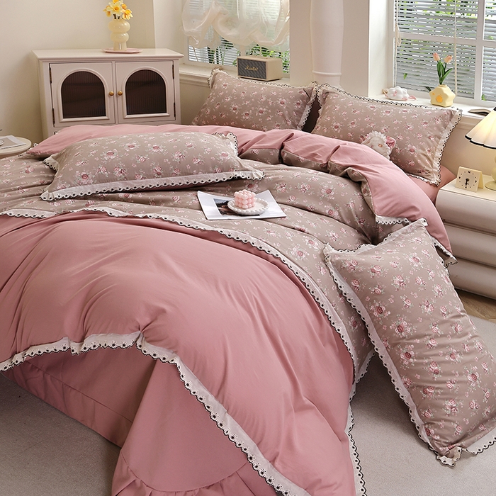 91家纺网 家纺一手货源 找家纺 北部居 2026新款水洗仿棉韩版花边款田园复古风小清新四件套-第一款 花悦美