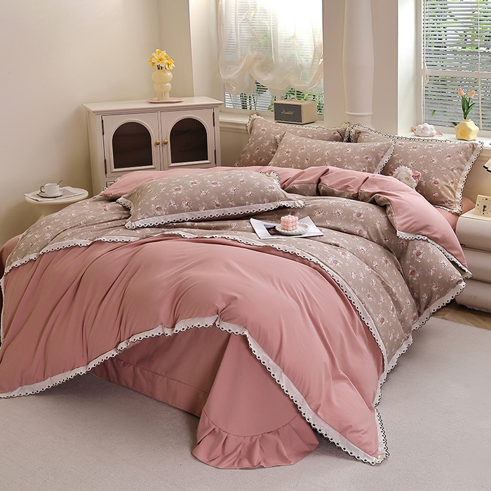 91家纺网 家纺一手货源 找家纺 北部居 2026新款水洗仿棉韩版花边款田园复古风小清新四件套-第一款 花悦美