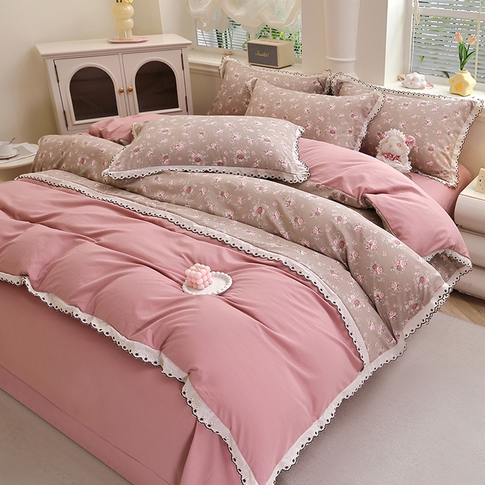 91家纺网 家纺一手货源 找家纺 北部居 2026新款水洗仿棉韩版花边款田园复古风小清新四件套-第一款 花悦美