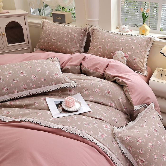 91家纺网 家纺一手货源 找家纺 北部居 2026新款水洗仿棉韩版花边款田园复古风小清新四件套-第一款 花悦美