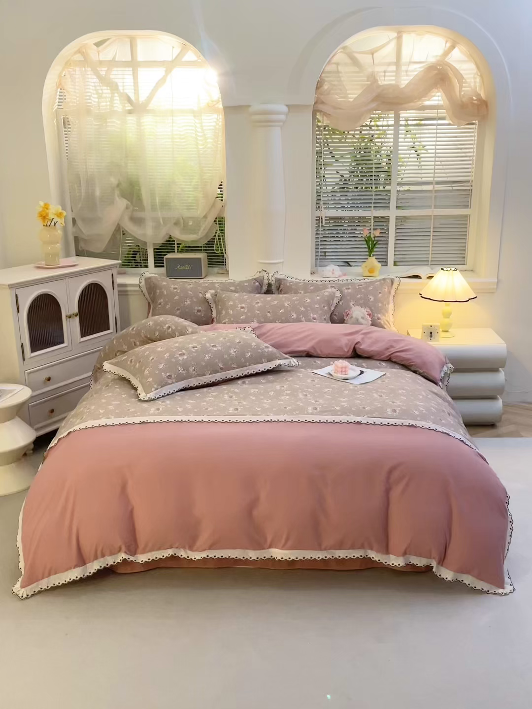 91家纺网 家纺一手货源 找家纺 北部居 2026新款水洗仿棉韩版花边款田园复古风小清新四件套-第一款 花悦美