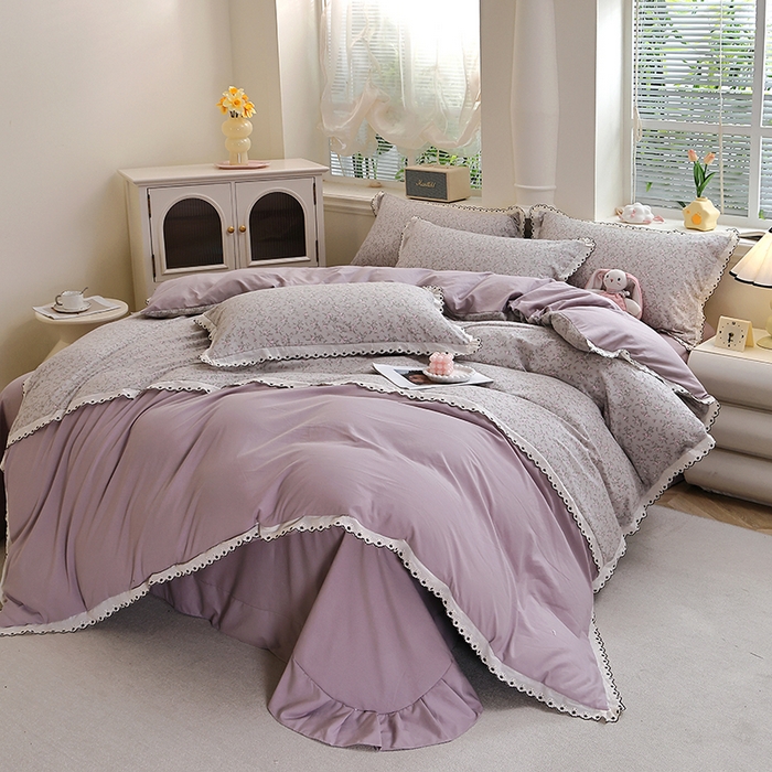 91家纺网 家纺一手货源 找家纺 北部居 2026新款水洗仿棉韩版花边款田园复古风小清新四件套-第一款 琳琅