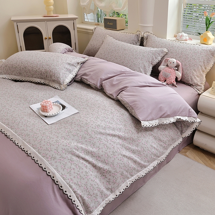 91家纺网 家纺一手货源 找家纺 北部居 2026新款水洗仿棉韩版花边款田园复古风小清新四件套-第一款 琳琅