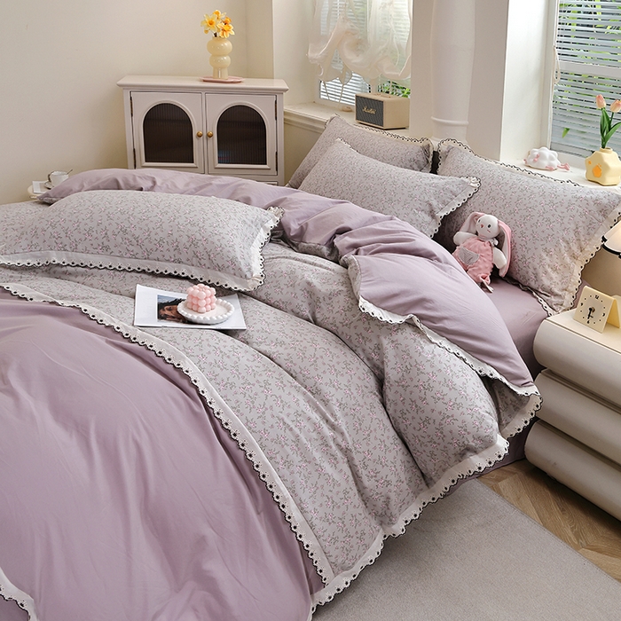 91家纺网 家纺一手货源 找家纺 北部居 2026新款水洗仿棉韩版花边款田园复古风小清新四件套-第一款 琳琅