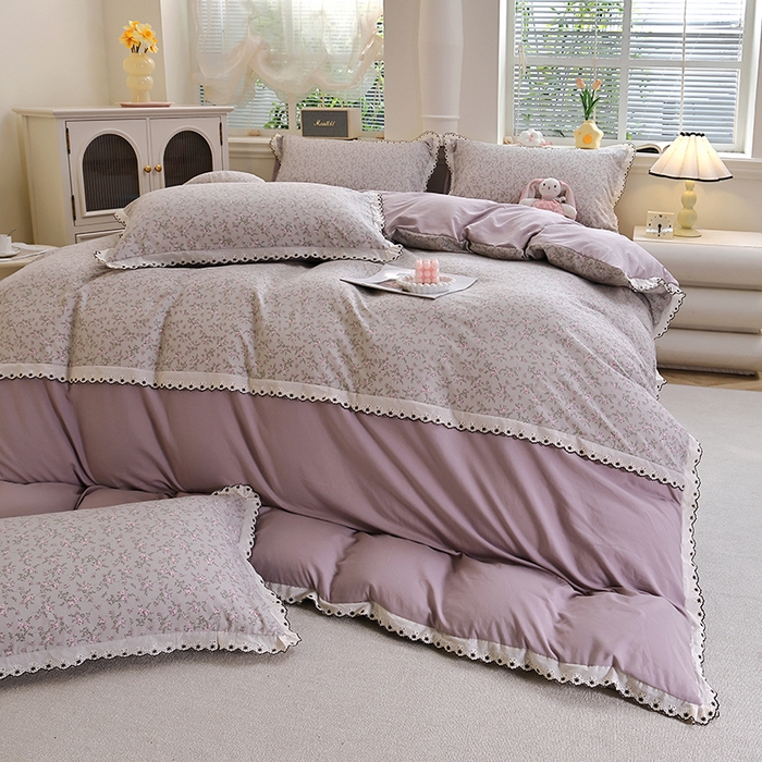 91家纺网 家纺一手货源 找家纺 北部居 2026新款水洗仿棉韩版花边款田园复古风小清新四件套-第一款 琳琅