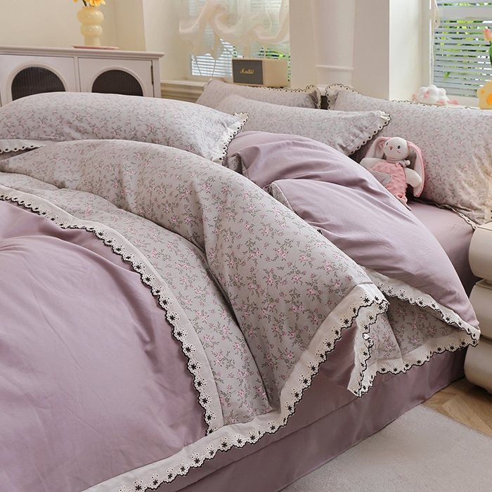 91家纺网 家纺一手货源 找家纺 北部居 2026新款水洗仿棉韩版花边款田园复古风小清新四件套-第一款 琳琅