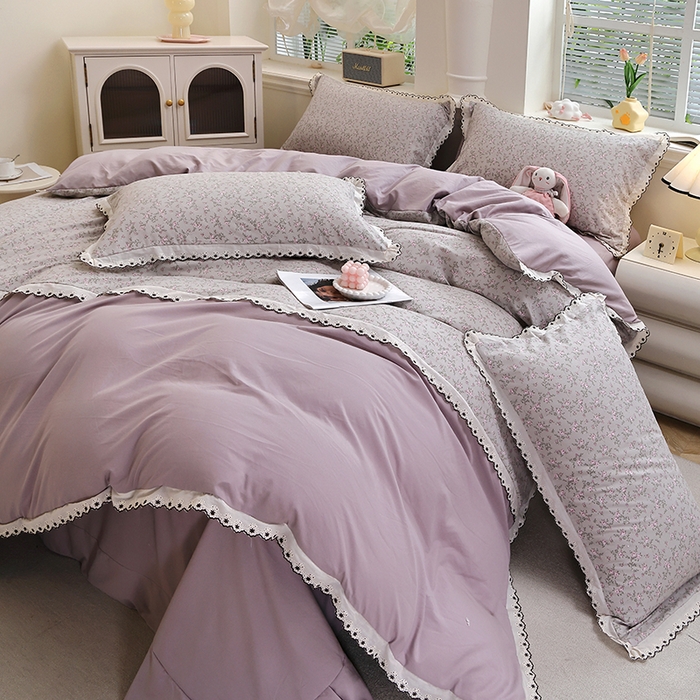 91家纺网 家纺一手货源 找家纺 北部居 2026新款水洗仿棉韩版花边款田园复古风小清新四件套-第一款 琳琅