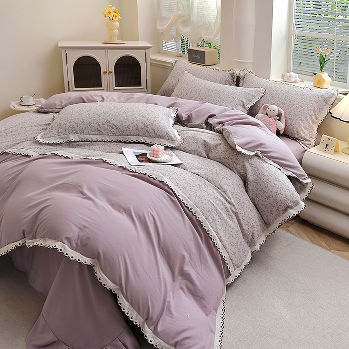 91家纺网 家纺一手货源 找家纺 北部居 2026新款水洗仿棉韩版花边款田园复古风小清新四件套-第一款 琳琅