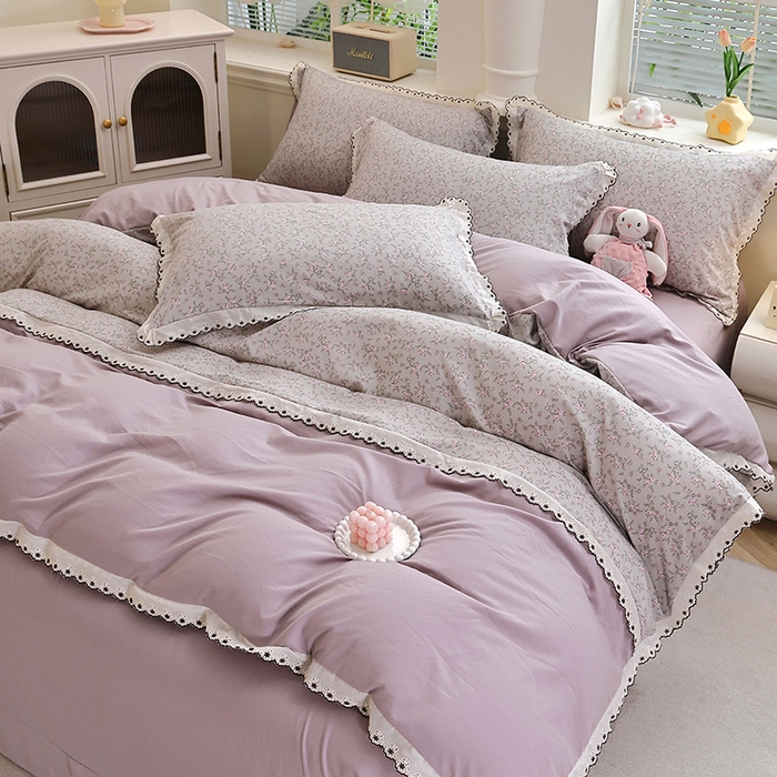 91家纺网 家纺一手货源 找家纺 北部居 2026新款水洗仿棉韩版花边款田园复古风小清新四件套-第一款 琳琅