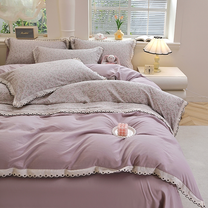 91家纺网 家纺一手货源 找家纺 北部居 2026新款水洗仿棉韩版花边款田园复古风小清新四件套-第一款 琳琅