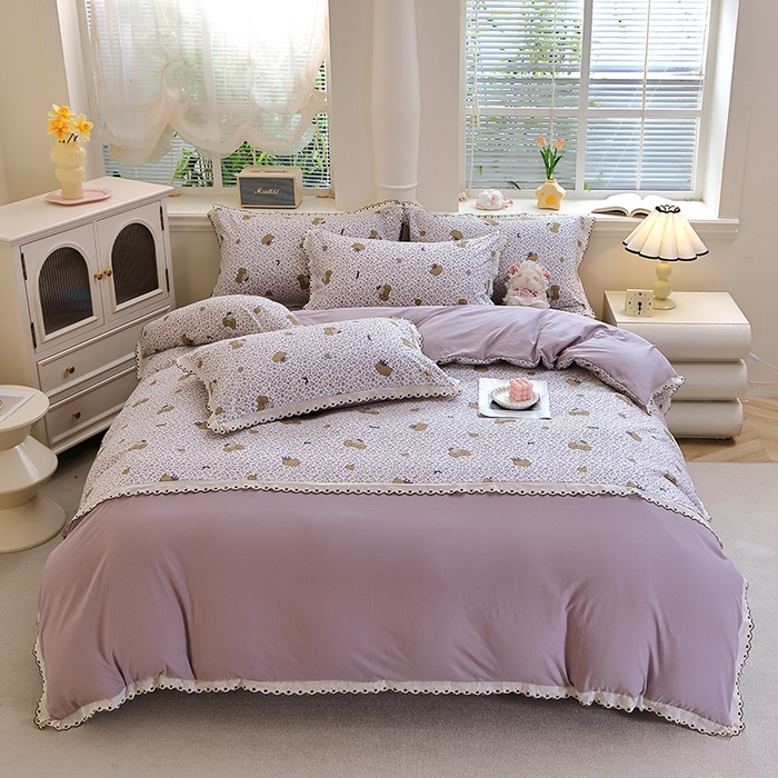 91家纺网 家纺一手货源 找家纺 北部居 2026新款水洗仿棉韩版花边款田园复古风小清新四件套-第一款 牧歌