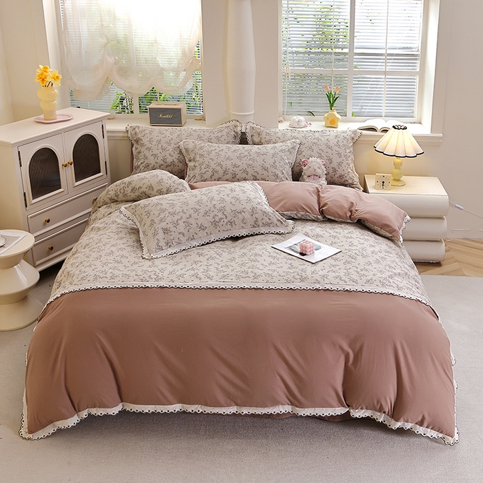 91家纺网 家纺一手货源 找家纺 北部居 2026新款水洗仿棉韩版花边款田园复古风小清新四件套-第一款 妮可