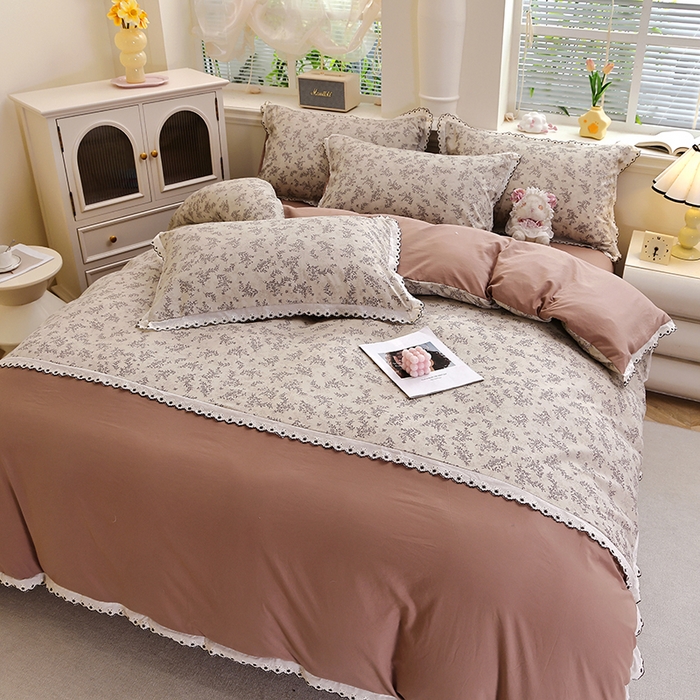 91家纺网 家纺一手货源 找家纺 北部居 2026新款水洗仿棉韩版花边款田园复古风小清新四件套-第一款 妮可