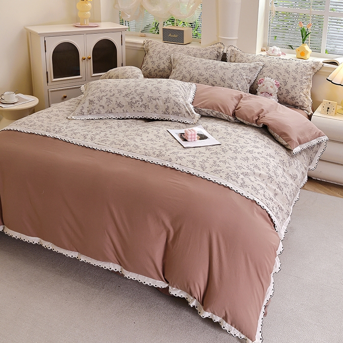 91家纺网 家纺一手货源 找家纺 北部居 2026新款水洗仿棉韩版花边款田园复古风小清新四件套-第一款 妮可