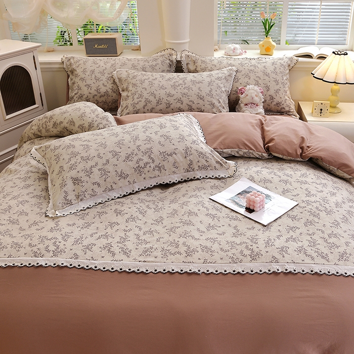 91家纺网 家纺一手货源 找家纺 北部居 2026新款水洗仿棉韩版花边款田园复古风小清新四件套-第一款 妮可