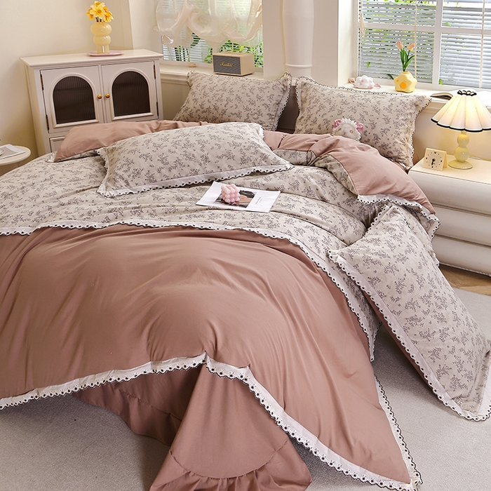 91家纺网 家纺一手货源 找家纺 北部居 2026新款水洗仿棉韩版花边款田园复古风小清新四件套-第一款 妮可