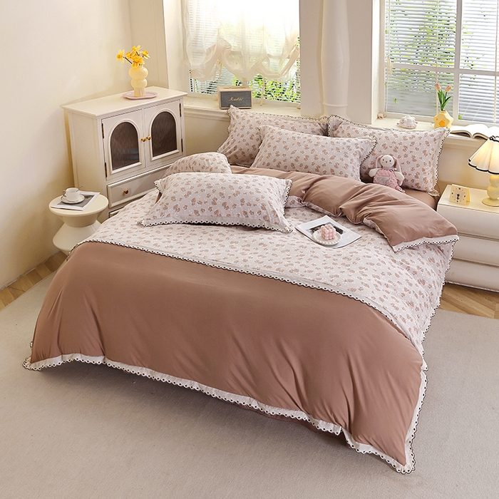 91家纺网 家纺一手货源 找家纺 北部居 2026新款水洗仿棉韩版花边款田园复古风小清新四件套-第一款 朴雅