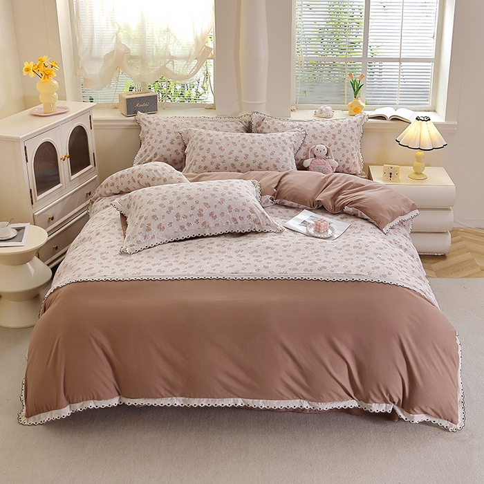 91家纺网 家纺一手货源 找家纺 北部居 2026新款水洗仿棉韩版花边款田园复古风小清新四件套-第一款 朴雅