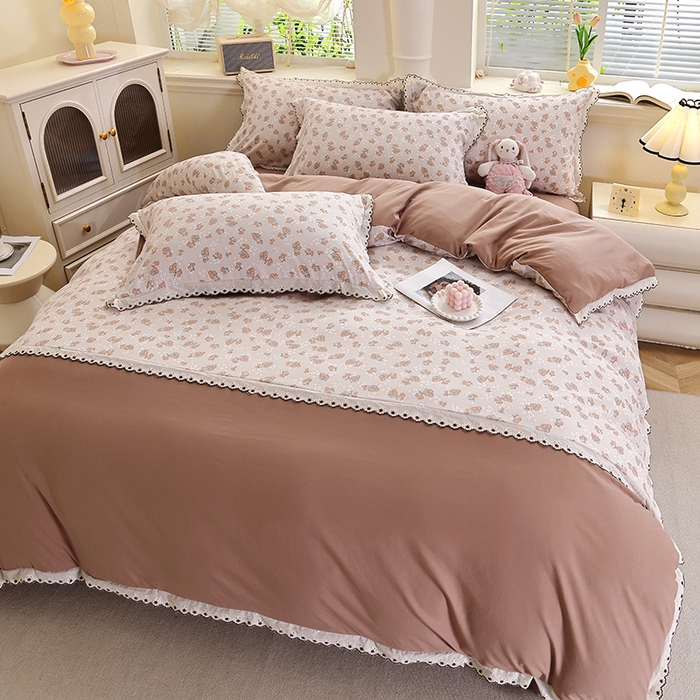 91家纺网 家纺一手货源 找家纺 北部居 2026新款水洗仿棉韩版花边款田园复古风小清新四件套-第一款 朴雅