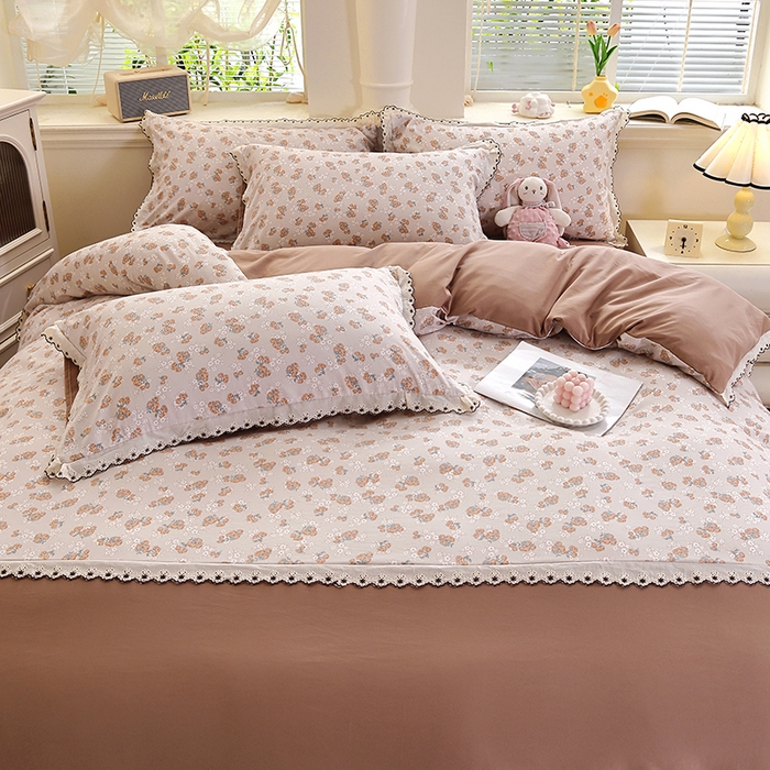 91家纺网 家纺一手货源 找家纺 北部居 2026新款水洗仿棉韩版花边款田园复古风小清新四件套-第一款 朴雅