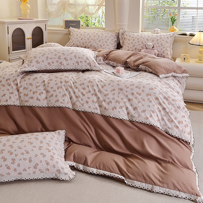 91家纺网 家纺一手货源 找家纺 北部居 2026新款水洗仿棉韩版花边款田园复古风小清新四件套-第一款 朴雅