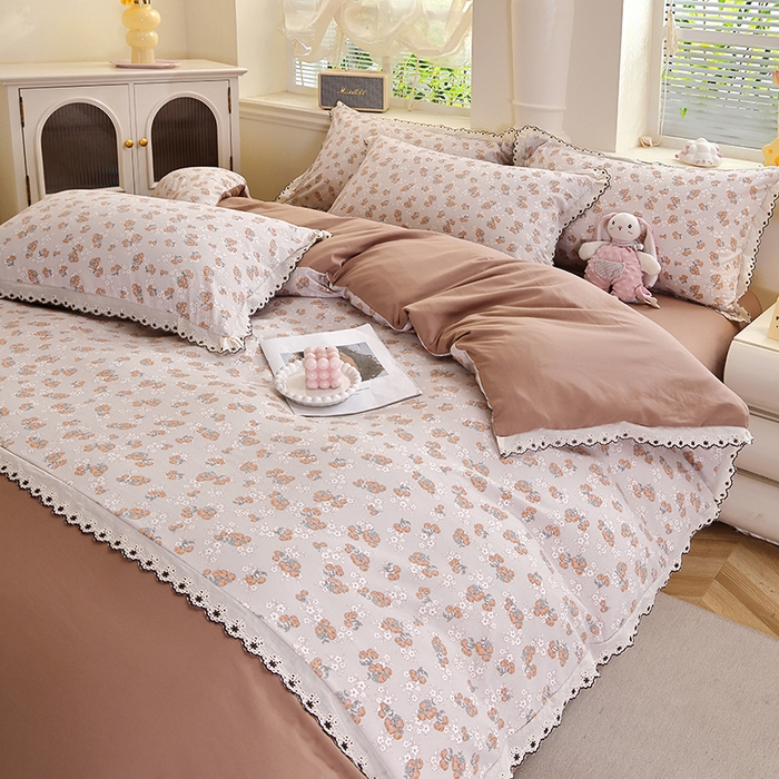 91家纺网 家纺一手货源 找家纺 北部居 2026新款水洗仿棉韩版花边款田园复古风小清新四件套-第一款 朴雅