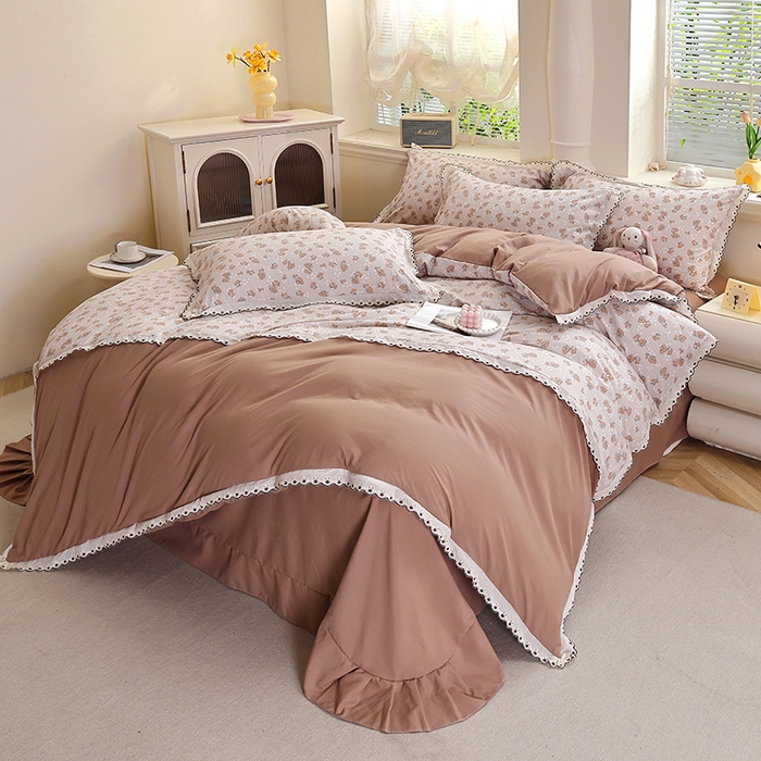 91家纺网 家纺一手货源 找家纺 北部居 2026新款水洗仿棉韩版花边款田园复古风小清新四件套-第一款 朴雅