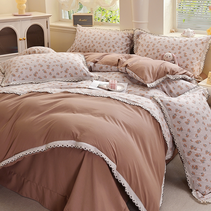 91家纺网 家纺一手货源 找家纺 北部居 2026新款水洗仿棉韩版花边款田园复古风小清新四件套-第一款 朴雅