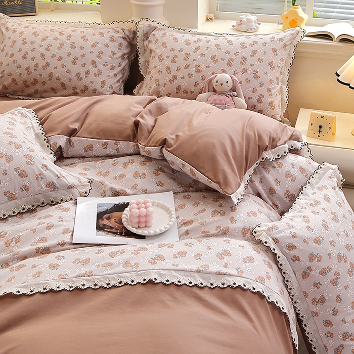 91家纺网 家纺一手货源 找家纺 北部居 2026新款水洗仿棉韩版花边款田园复古风小清新四件套-第一款 朴雅