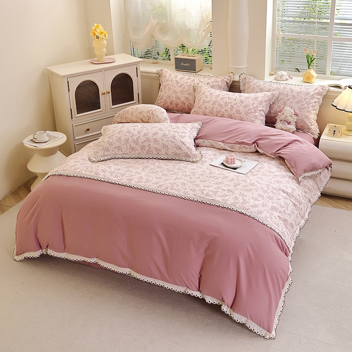 91家纺网 家纺一手货源 找家纺 北部居 2026新款水洗仿棉韩版花边款田园复古风小清新四件套-第一款 韶华