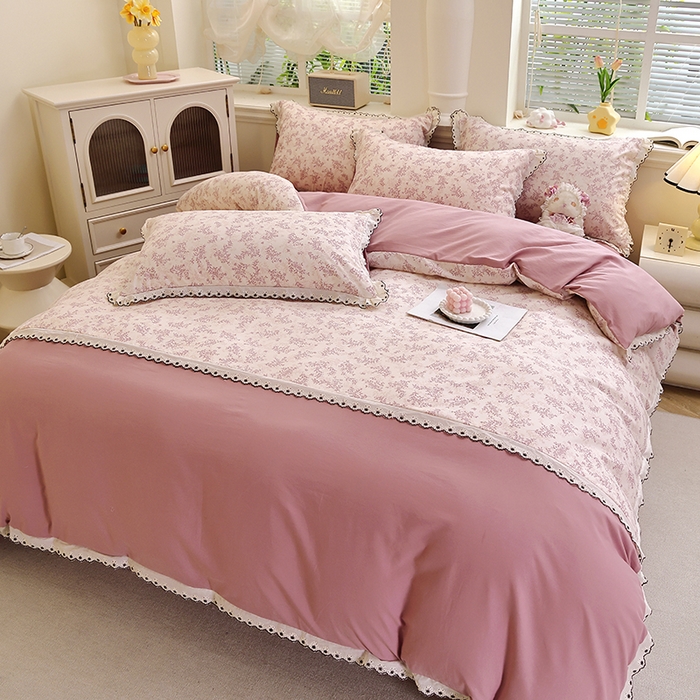 91家纺网 家纺一手货源 找家纺 北部居 2026新款水洗仿棉韩版花边款田园复古风小清新四件套-第一款 韶华