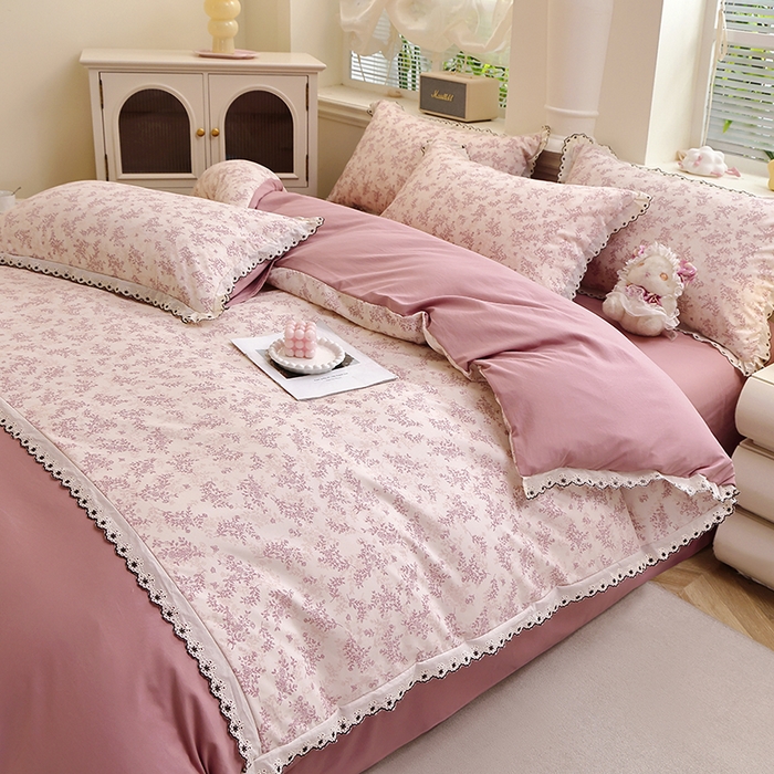 91家纺网 家纺一手货源 找家纺 北部居 2026新款水洗仿棉韩版花边款田园复古风小清新四件套-第一款 韶华