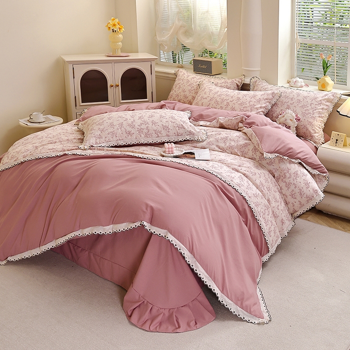 91家纺网 家纺一手货源 找家纺 北部居 2026新款水洗仿棉韩版花边款田园复古风小清新四件套-第一款 韶华