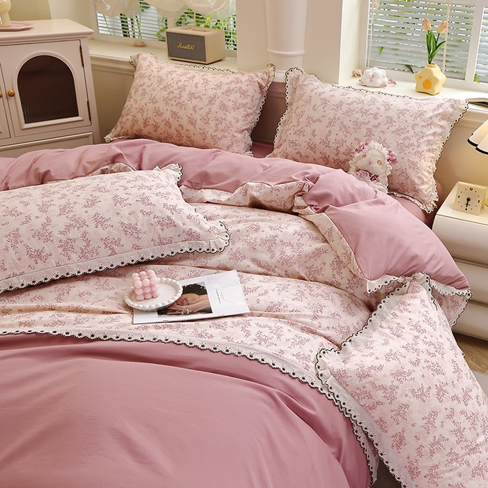 91家纺网 家纺一手货源 找家纺 北部居 2026新款水洗仿棉韩版花边款田园复古风小清新四件套-第一款 韶华