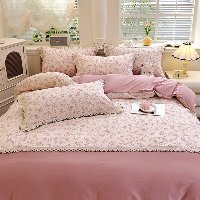 91家纺网 家纺一手货源 找家纺 北部居 2026新款水洗仿棉韩版花边款田园复古风小清新四件套-第一款 韶华